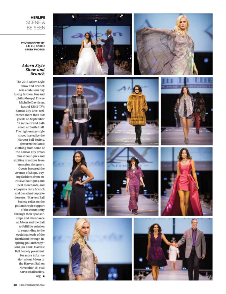 HERLIFE Magazine November 2016 Adorn Style Show and Brunch feature with runway and event photographs credited to Lai Xu.