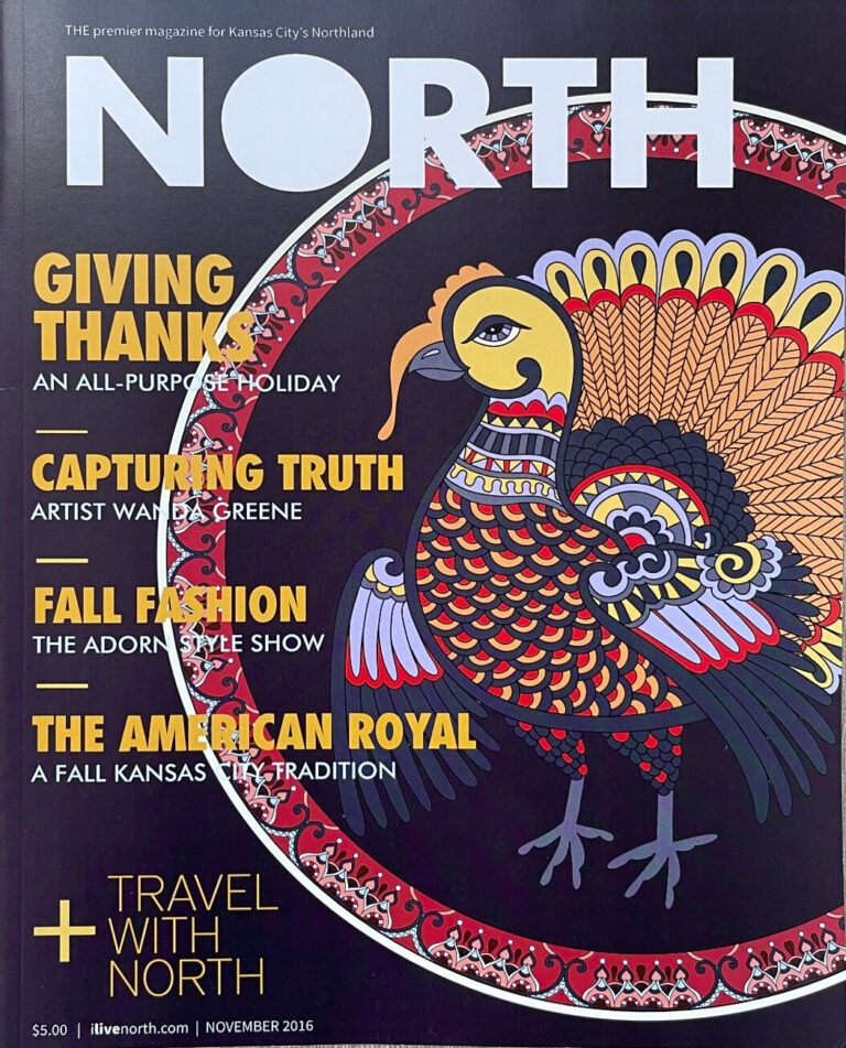 North Magazine November 2016 cover with a colorful turkey illustration and an Adorn Style Show headline.